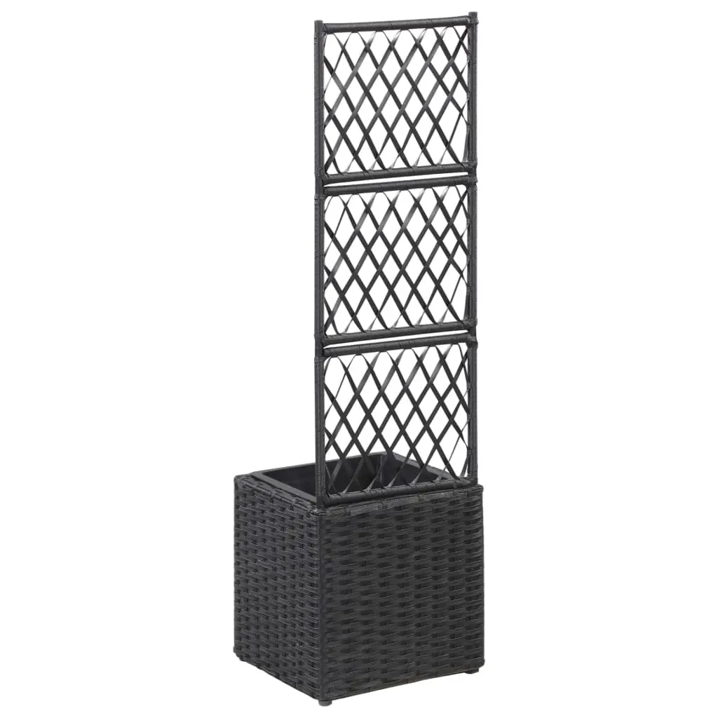 vidaXL Trellis Raised Bed with 1 Pot 30x30x107 cm Poly Rattan Black