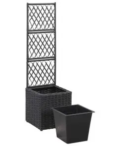vidaXL Trellis Raised Bed with 1 Pot 30x30x107 cm Poly Rattan Black