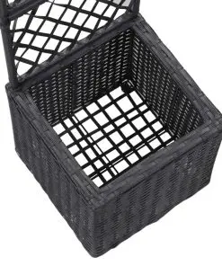vidaXL Trellis Raised Bed with 1 Pot 30x30x107 cm Poly Rattan Black
