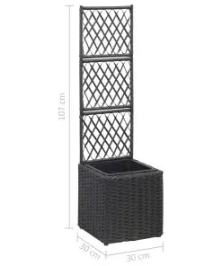 vidaXL Trellis Raised Bed with 1 Pot 30x30x107 cm Poly Rattan Black