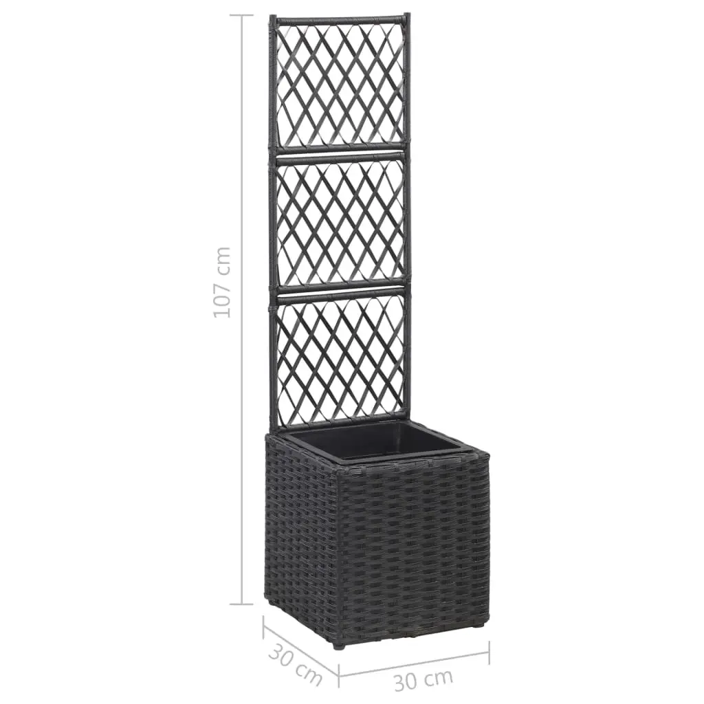 vidaXL Trellis Raised Bed with 1 Pot 30x30x107 cm Poly Rattan Black
