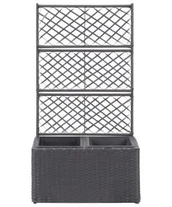 vidaXL Trellis Raised Bed with 2 Pots 58x30x107 cm Poly Rattan Black