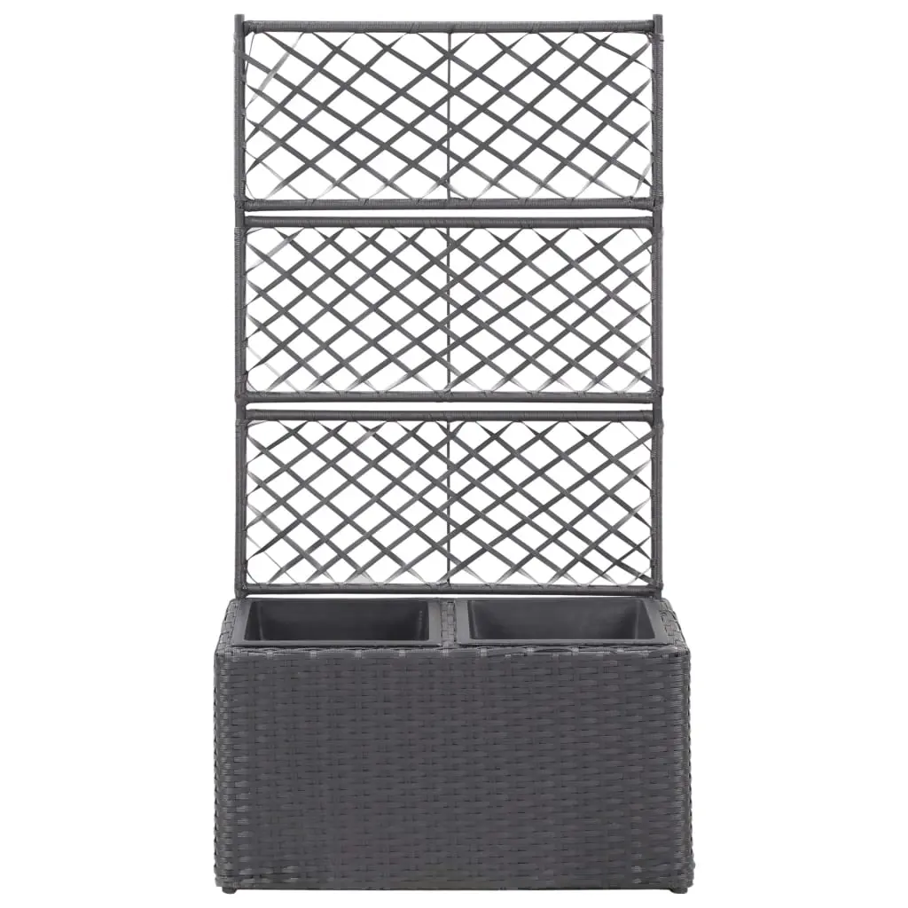 vidaXL Trellis Raised Bed with 2 Pots 58x30x107 cm Poly Rattan Black