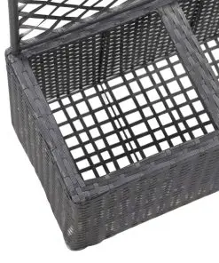 vidaXL Trellis Raised Bed with 2 Pots 58x30x107 cm Poly Rattan Black