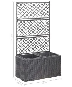 vidaXL Trellis Raised Bed with 2 Pots 58x30x107 cm Poly Rattan Black