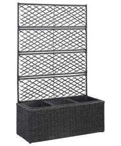 vidaXL Trellis Raised Bed with 3 Pots 83x30x130 cm Poly Rattan Black