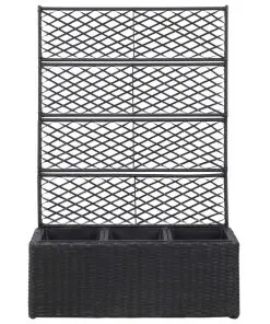 vidaXL Trellis Raised Bed with 3 Pots 83x30x130 cm Poly Rattan Black