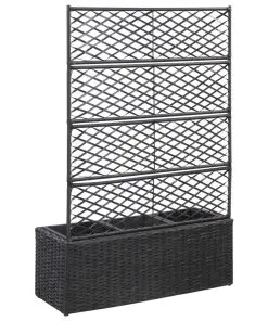 vidaXL Trellis Raised Bed with 3 Pots 83x30x130 cm Poly Rattan Black