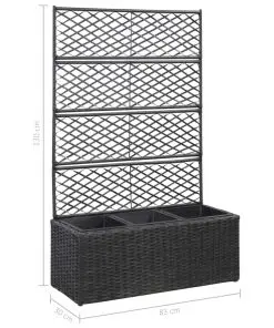 vidaXL Trellis Raised Bed with 3 Pots 83x30x130 cm Poly Rattan Black