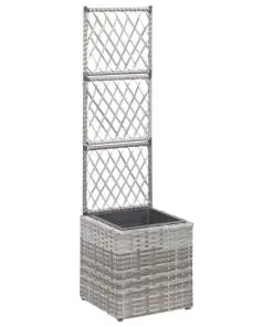 vidaXL Trellis Raised Bed with 1 Pot 30x30x107 cm Poly Rattan Grey