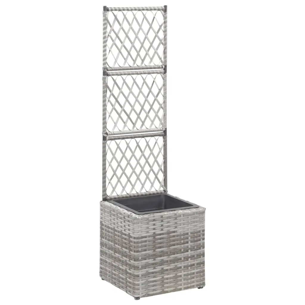 vidaXL Trellis Raised Bed with 1 Pot 30x30x107 cm Poly Rattan Grey