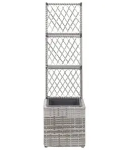 vidaXL Trellis Raised Bed with 1 Pot 30x30x107 cm Poly Rattan Grey