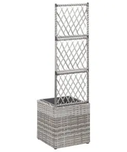 vidaXL Trellis Raised Bed with 1 Pot 30x30x107 cm Poly Rattan Grey