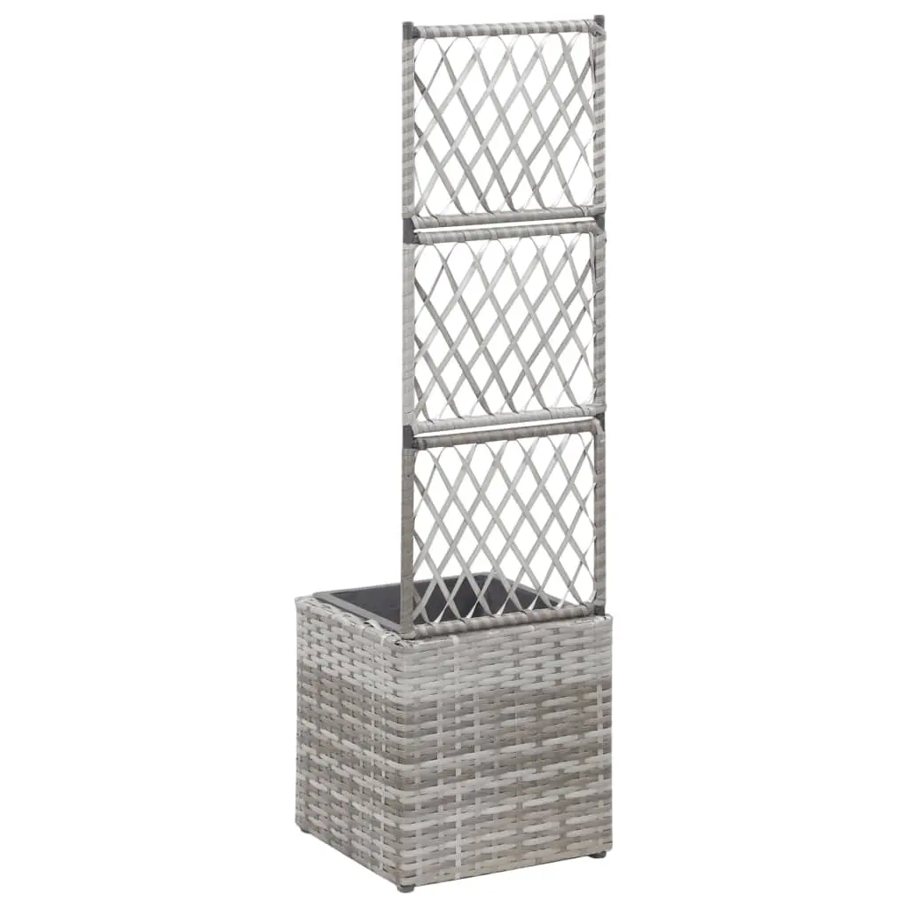 vidaXL Trellis Raised Bed with 1 Pot 30x30x107 cm Poly Rattan Grey