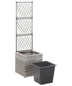 vidaXL Trellis Raised Bed with 1 Pot 30x30x107 cm Poly Rattan Grey