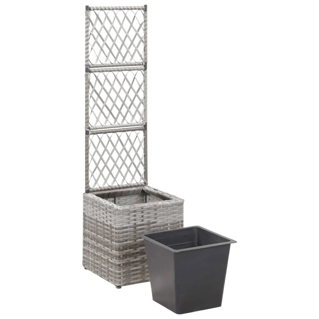 vidaXL Trellis Raised Bed with 1 Pot 30x30x107 cm Poly Rattan Grey