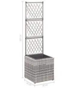 vidaXL Trellis Raised Bed with 1 Pot 30x30x107 cm Poly Rattan Grey