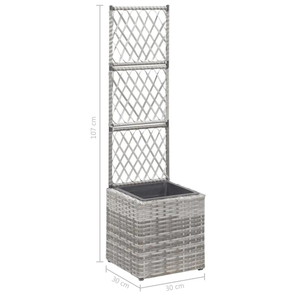 vidaXL Trellis Raised Bed with 1 Pot 30x30x107 cm Poly Rattan Grey