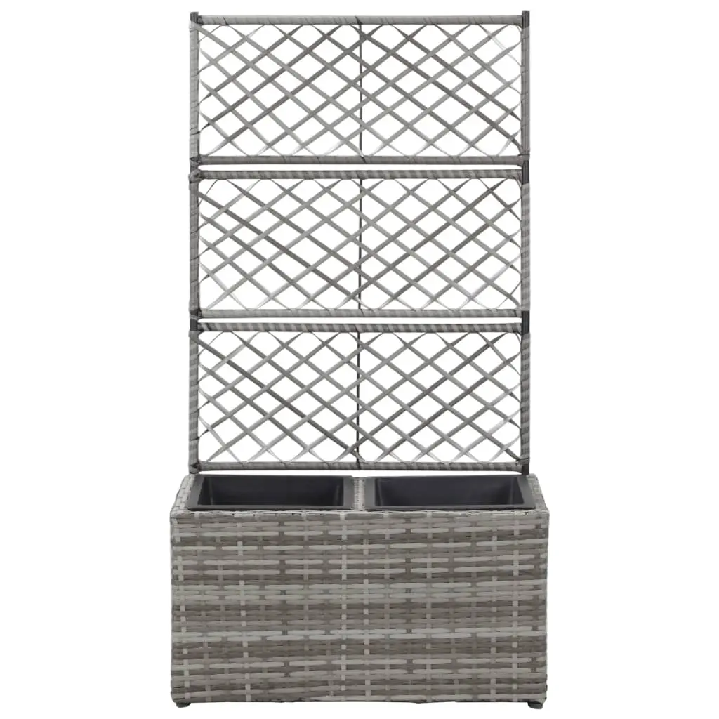 vidaXL Trellis Raised Bed with 2 Pots 58x30x107 cm Poly Rattan Grey