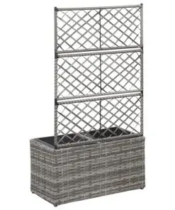 vidaXL Trellis Raised Bed with 2 Pots 58x30x107 cm Poly Rattan Grey