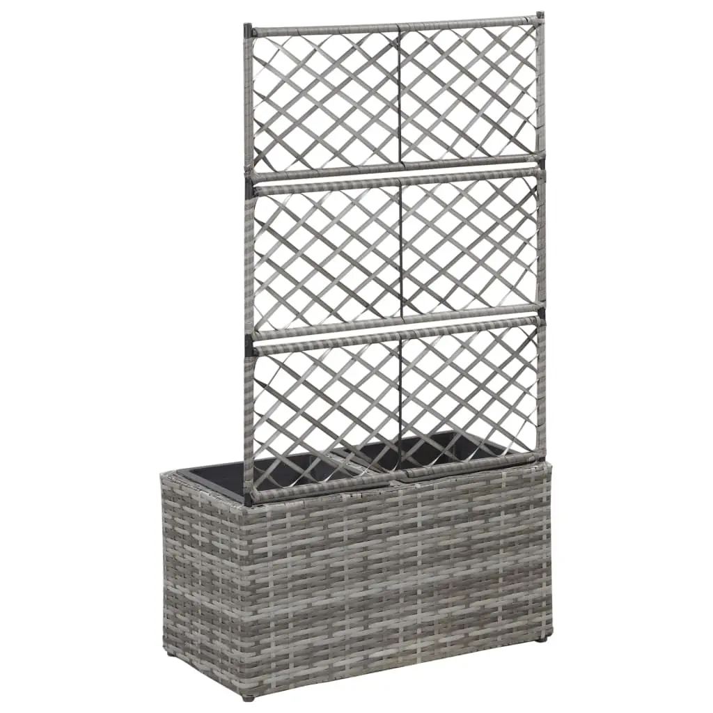 vidaXL Trellis Raised Bed with 2 Pots 58x30x107 cm Poly Rattan Grey