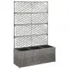 vidaXL Trellis Raised Bed with 3 Pots 83x30x130 cm Poly Rattan Grey