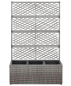 vidaXL Trellis Raised Bed with 3 Pots 83x30x130 cm Poly Rattan Grey