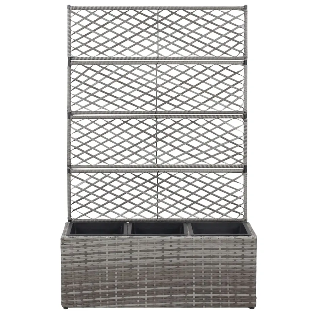 vidaXL Trellis Raised Bed with 3 Pots 83x30x130 cm Poly Rattan Grey
