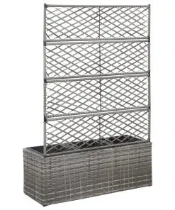 vidaXL Trellis Raised Bed with 3 Pots 83x30x130 cm Poly Rattan Grey