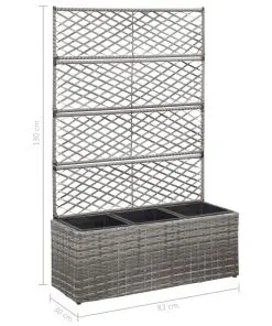 vidaXL Trellis Raised Bed with 3 Pots 83x30x130 cm Poly Rattan Grey