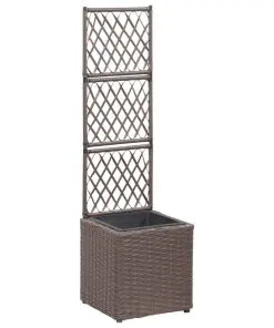 vidaXL Trellis Raised Bed with 1 Pot 30x30x107 cm Poly Rattan Brown
