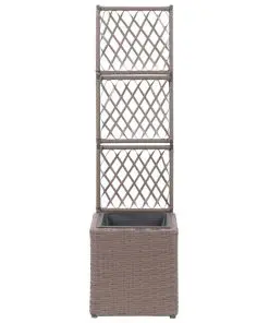 vidaXL Trellis Raised Bed with 1 Pot 30x30x107 cm Poly Rattan Brown