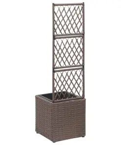 vidaXL Trellis Raised Bed with 1 Pot 30x30x107 cm Poly Rattan Brown