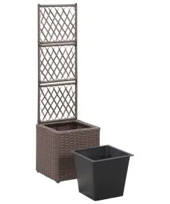 vidaXL Trellis Raised Bed with 1 Pot 30x30x107 cm Poly Rattan Brown