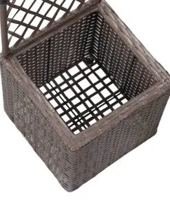 vidaXL Trellis Raised Bed with 1 Pot 30x30x107 cm Poly Rattan Brown