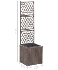 vidaXL Trellis Raised Bed with 1 Pot 30x30x107 cm Poly Rattan Brown