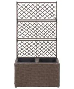 vidaXL Trellis Raised Bed with 2 Pots 58x30x107 cm Poly Rattan Brown