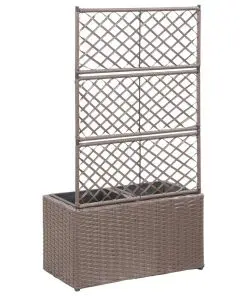 vidaXL Trellis Raised Bed with 2 Pots 58x30x107 cm Poly Rattan Brown