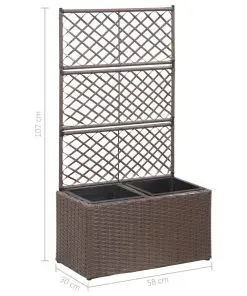 vidaXL Trellis Raised Bed with 2 Pots 58x30x107 cm Poly Rattan Brown