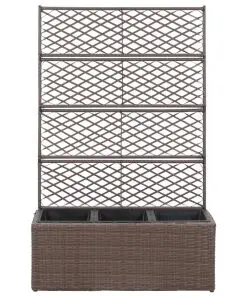 vidaXL Trellis Raised Bed with 3 Pots 83x30x130 cm Poly Rattan Brown