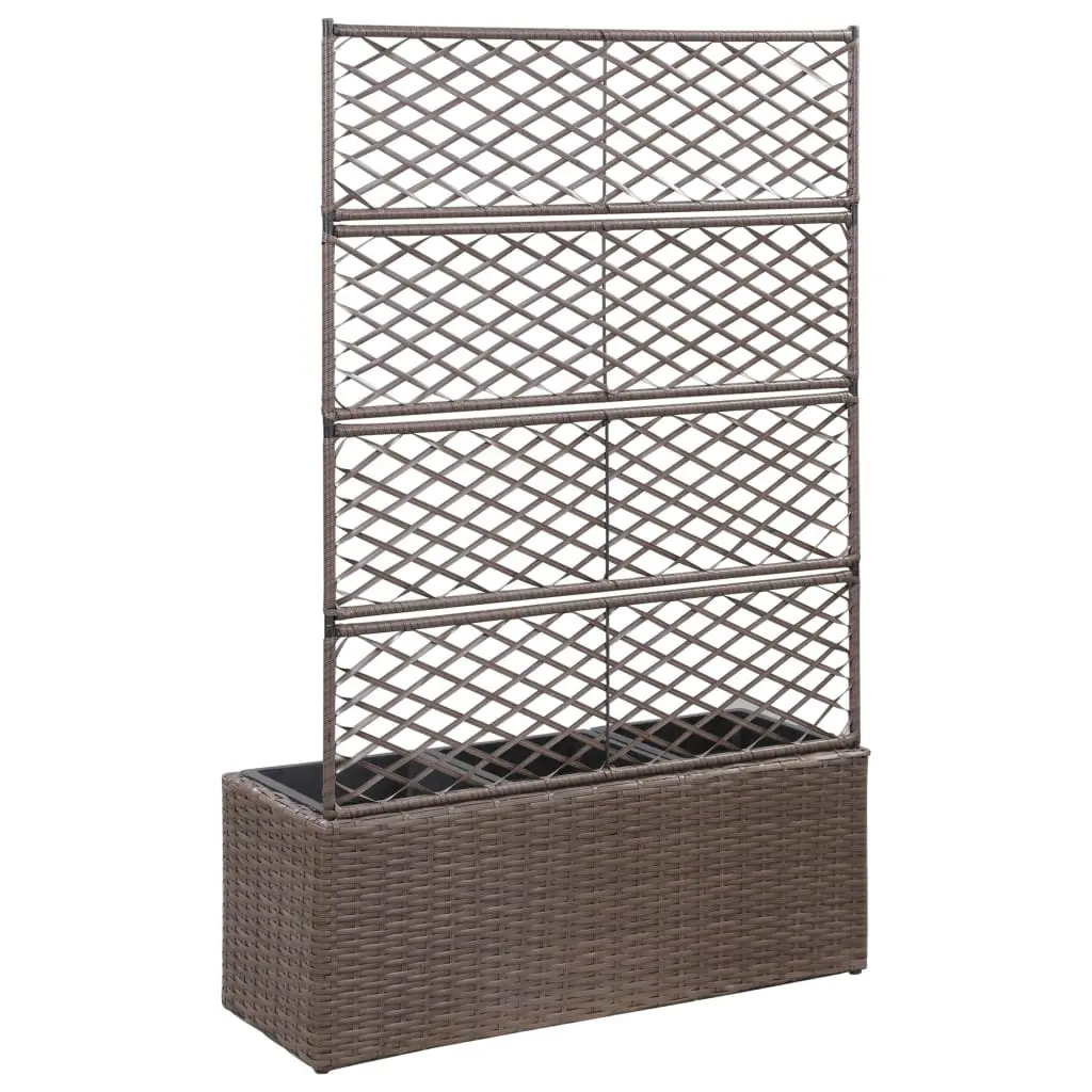 vidaXL Trellis Raised Bed with 3 Pots 83x30x130 cm Poly Rattan Brown