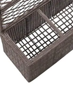 vidaXL Trellis Raised Bed with 3 Pots 83x30x130 cm Poly Rattan Brown