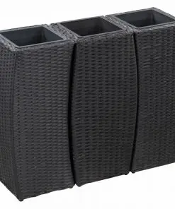 vidaXL Garden Raised Beds 3 pcs Poly Rattan Black