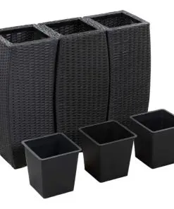 vidaXL Garden Raised Beds 3 pcs Poly Rattan Black