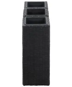 vidaXL Garden Raised Beds 3 pcs Poly Rattan Black