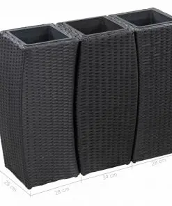 vidaXL Garden Raised Beds 3 pcs Poly Rattan Black
