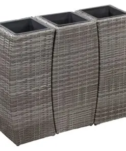 vidaXL Garden Raised Beds 3 pcs Poly Rattan Grey