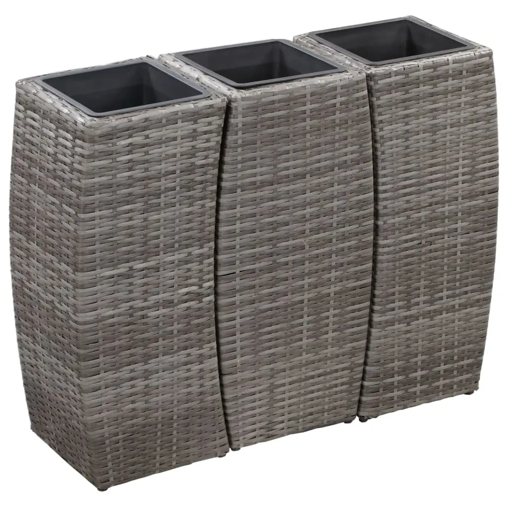vidaXL Garden Raised Beds 3 pcs Poly Rattan Grey