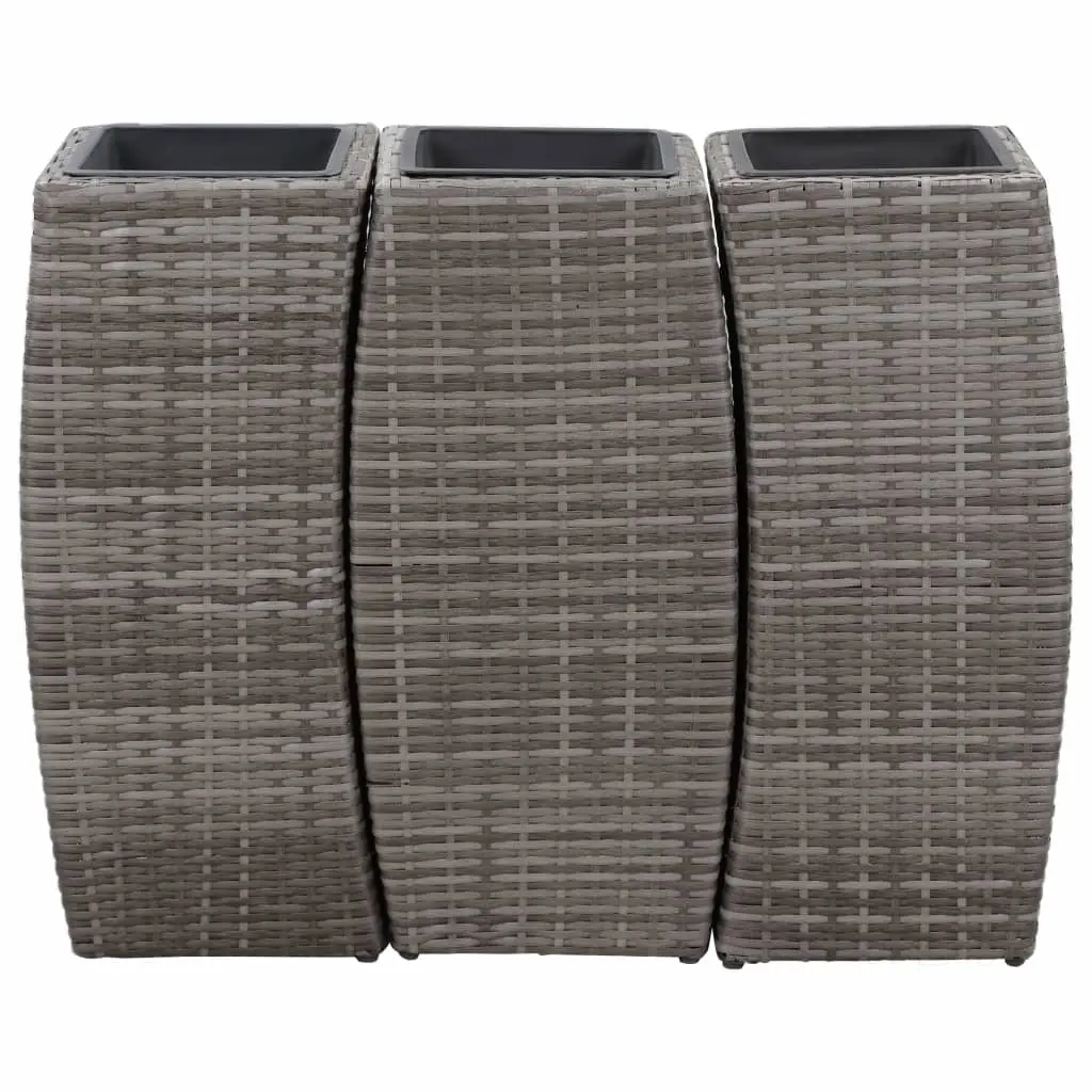 vidaXL Garden Raised Beds 3 pcs Poly Rattan Grey