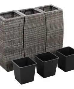 vidaXL Garden Raised Beds 3 pcs Poly Rattan Grey